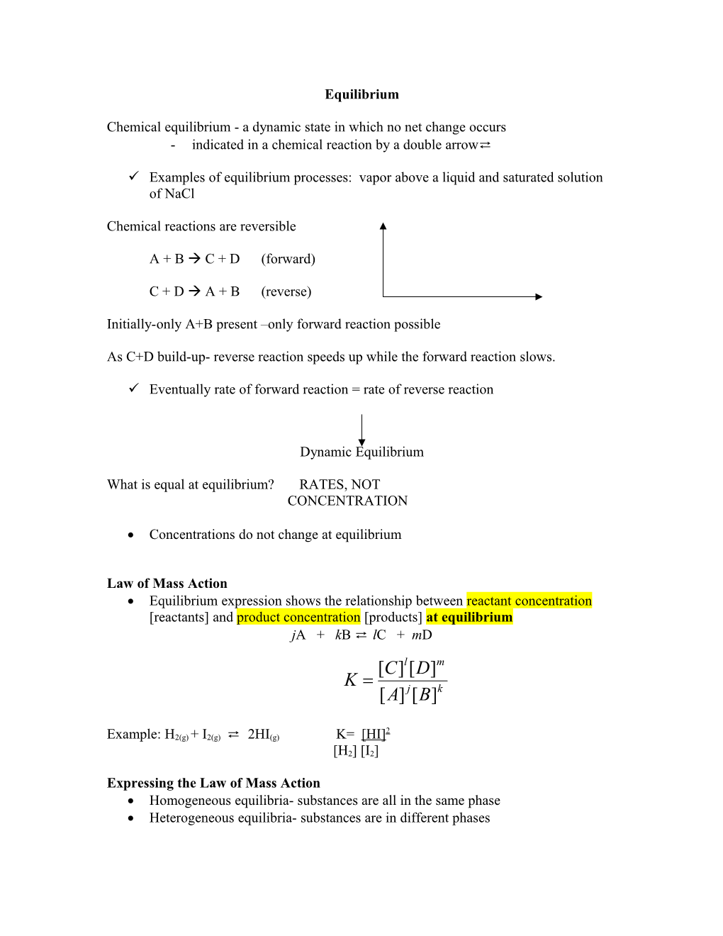 Chemical Equilibrium - a Dynamic State in Which No Net Change Occurs