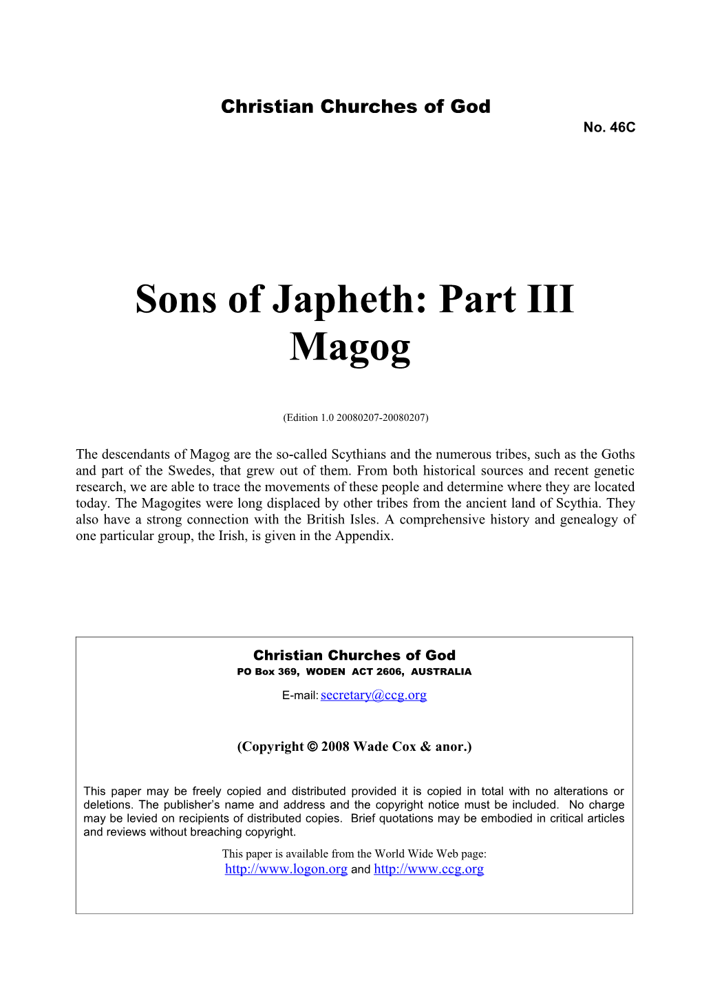 Sons of Japheth: Part III Magog (No. 46C)
