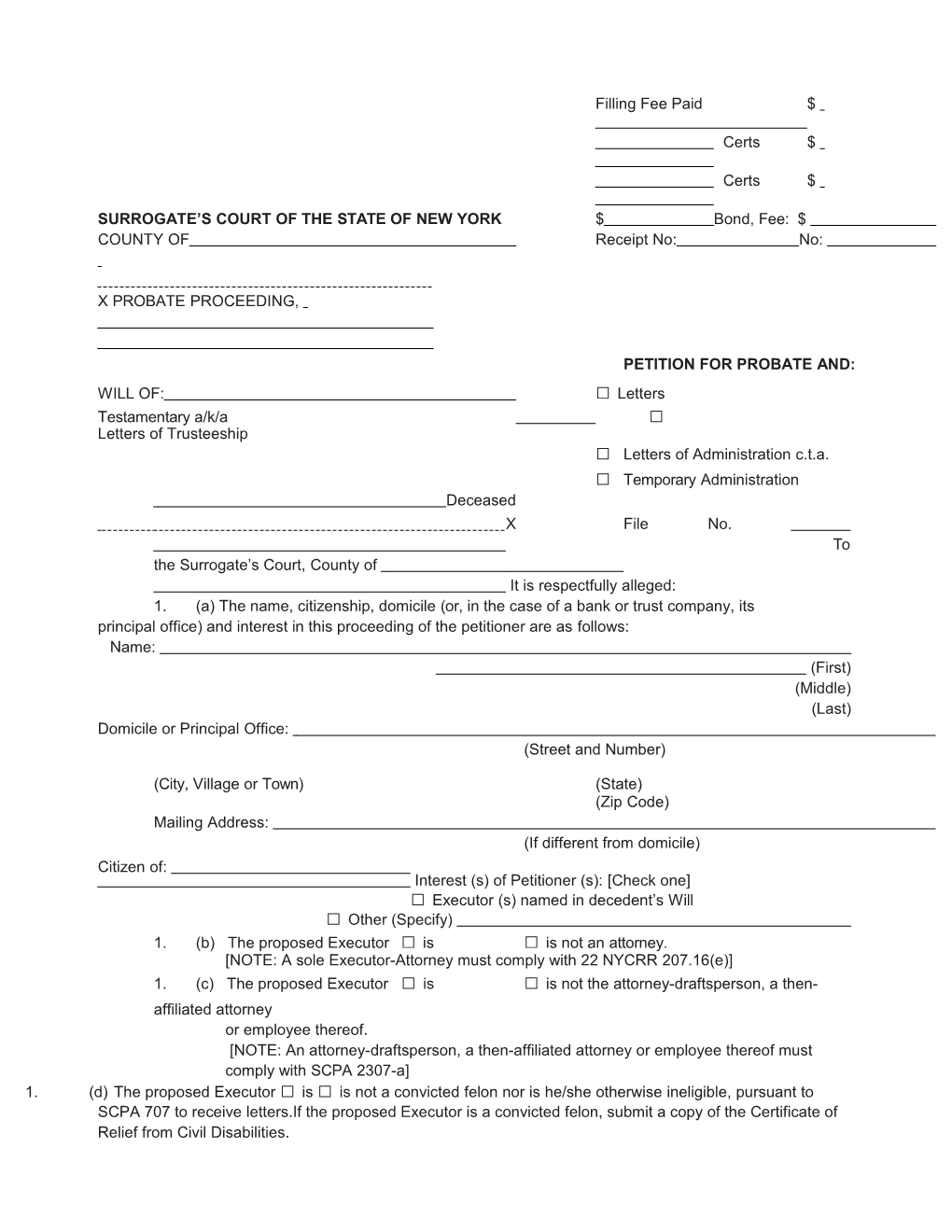 SURROGATE S COURT of the STATE OFNEWYORK $Bond, Fee: $