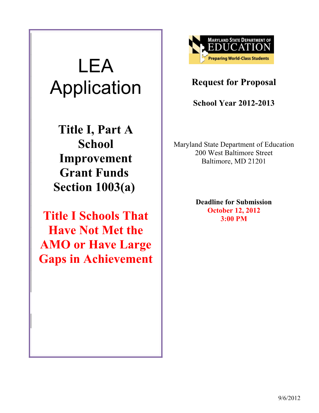 2011-2011 Title I School Improvement Grant Section 1003(A)