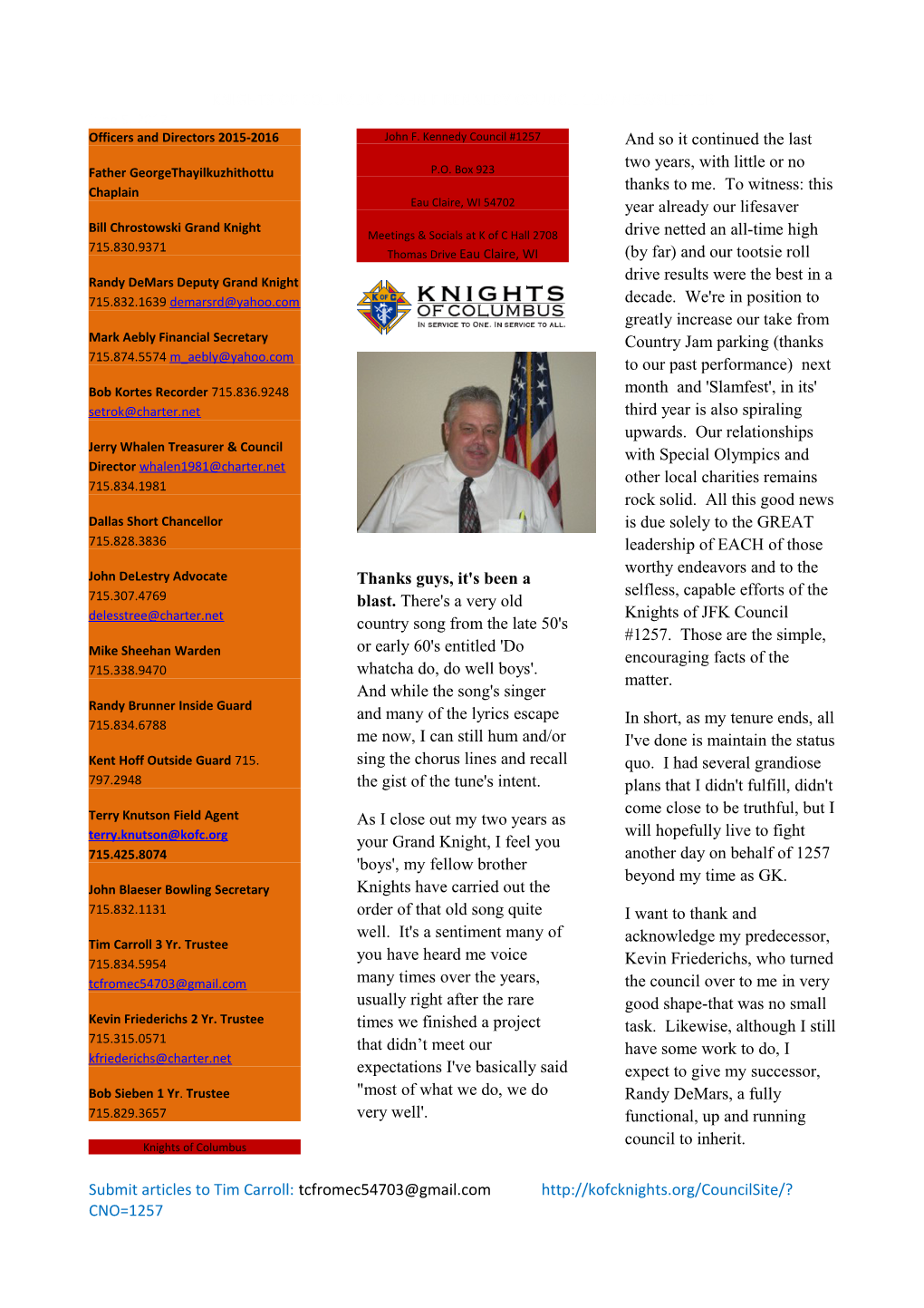 Knights of Columbus John F Kennedy Council 1257 Newsletter s1