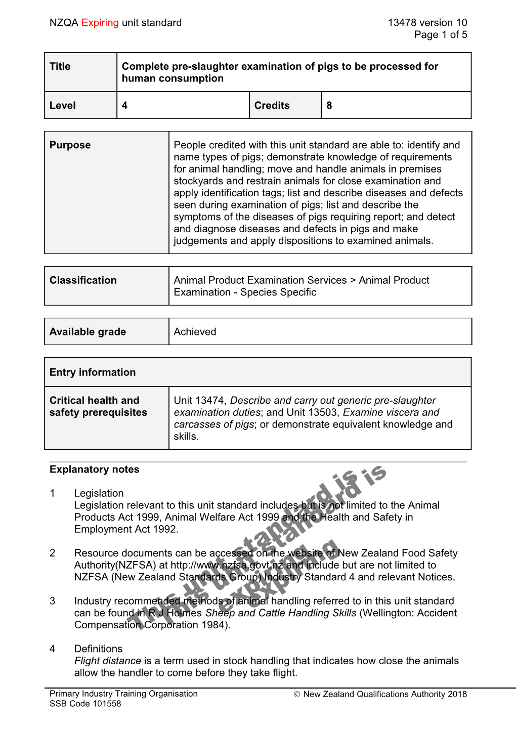 13478 Complete Pre-Slaughter Examination of Pigs to Be Processed for Human Consumption