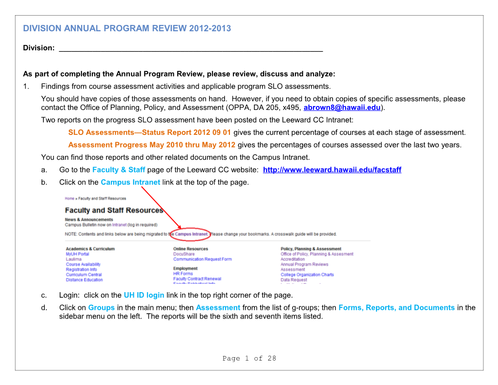 Division Annual Program Review 2012-2013