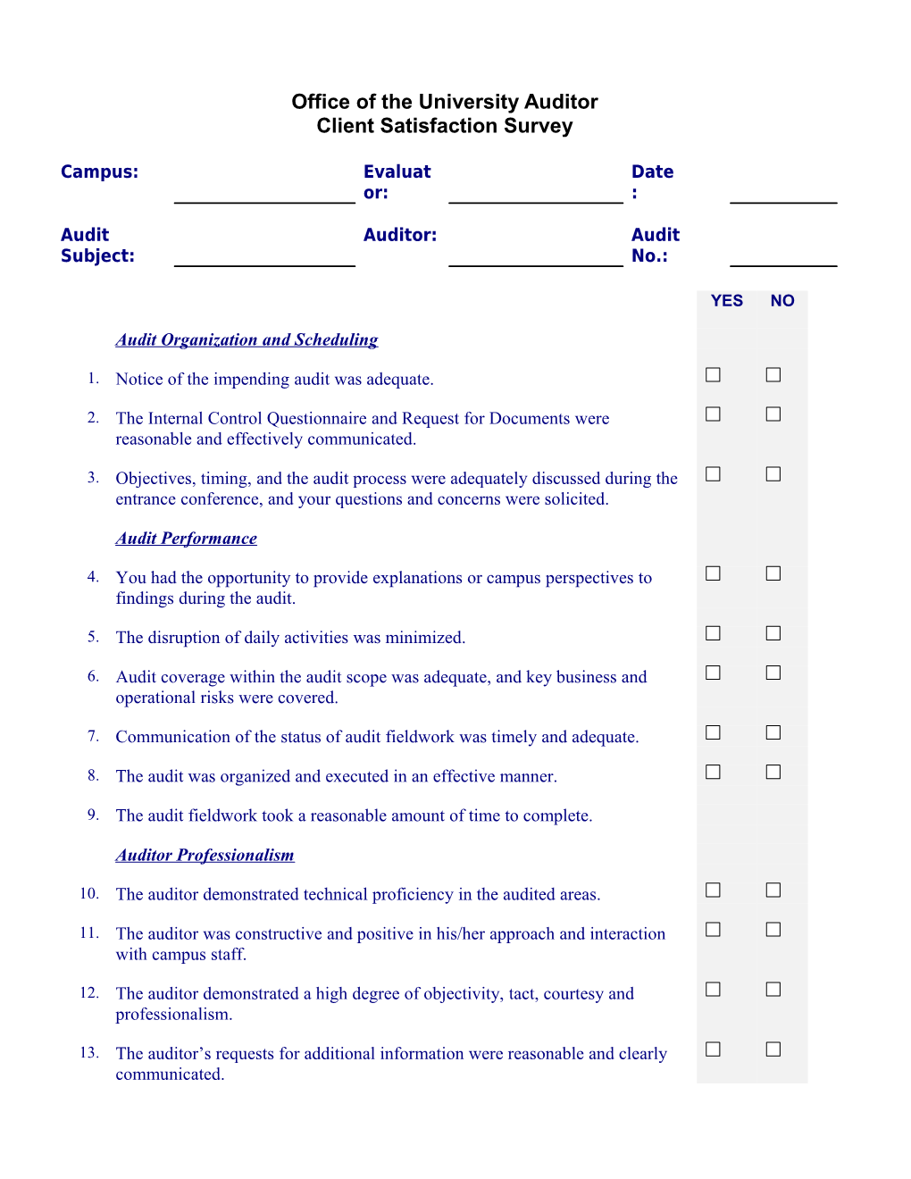 Client Satisfaction Questionnaire