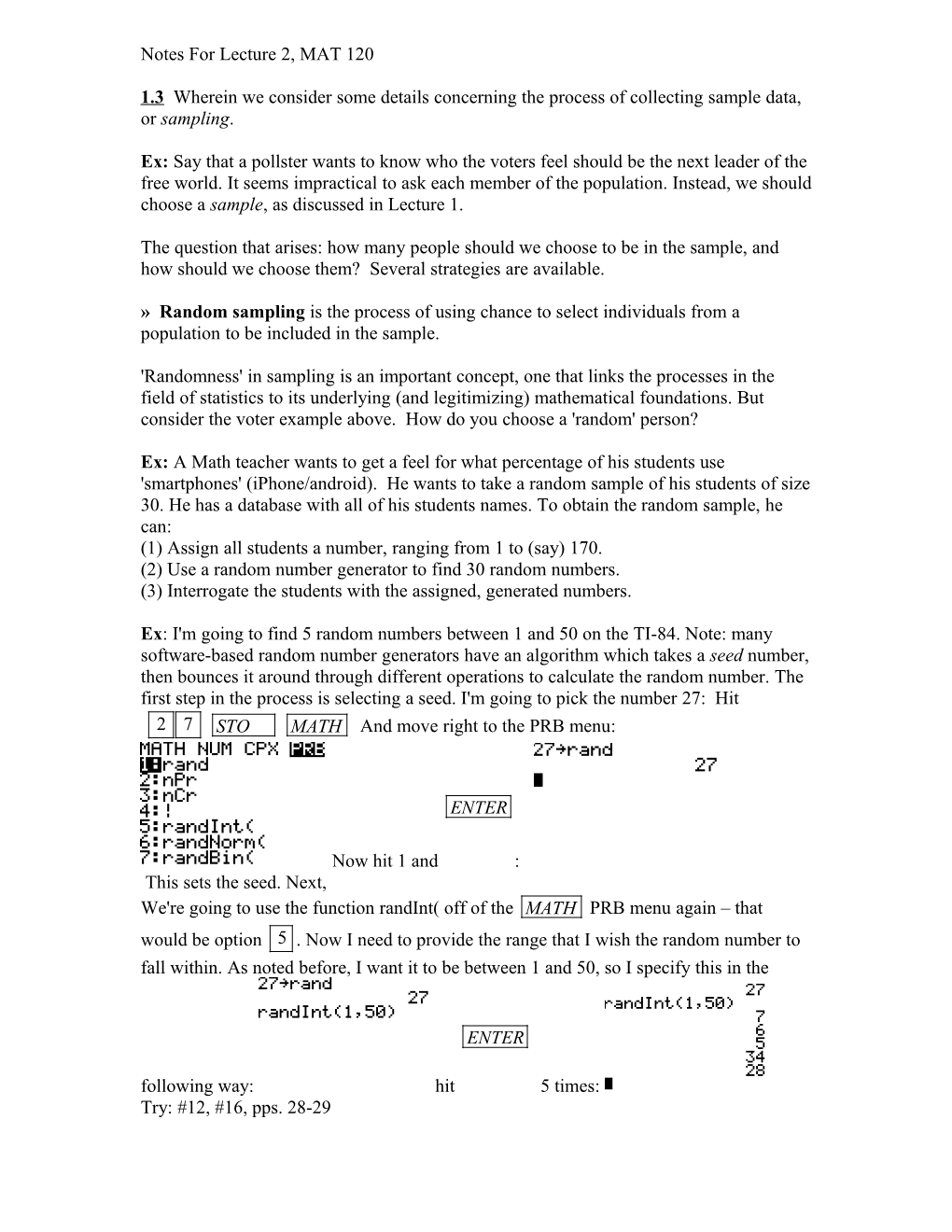 Notes for Lecture 2, MAT 120