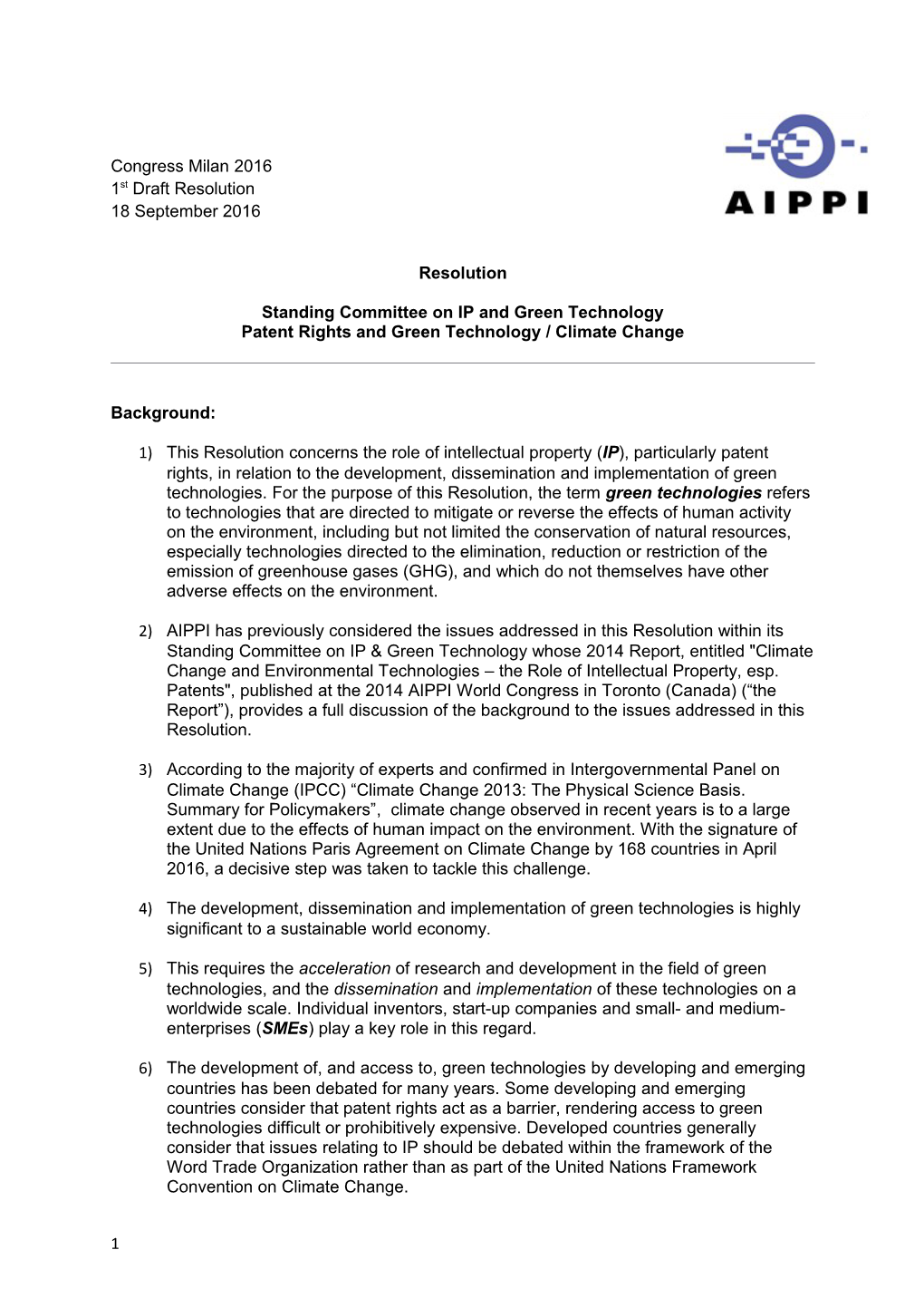 Standing Committee on IP and Green Technology