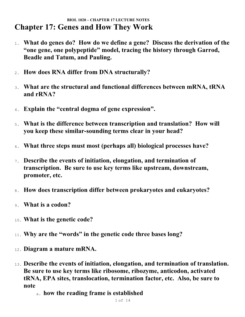 Chapter 17: Genes and How They Work