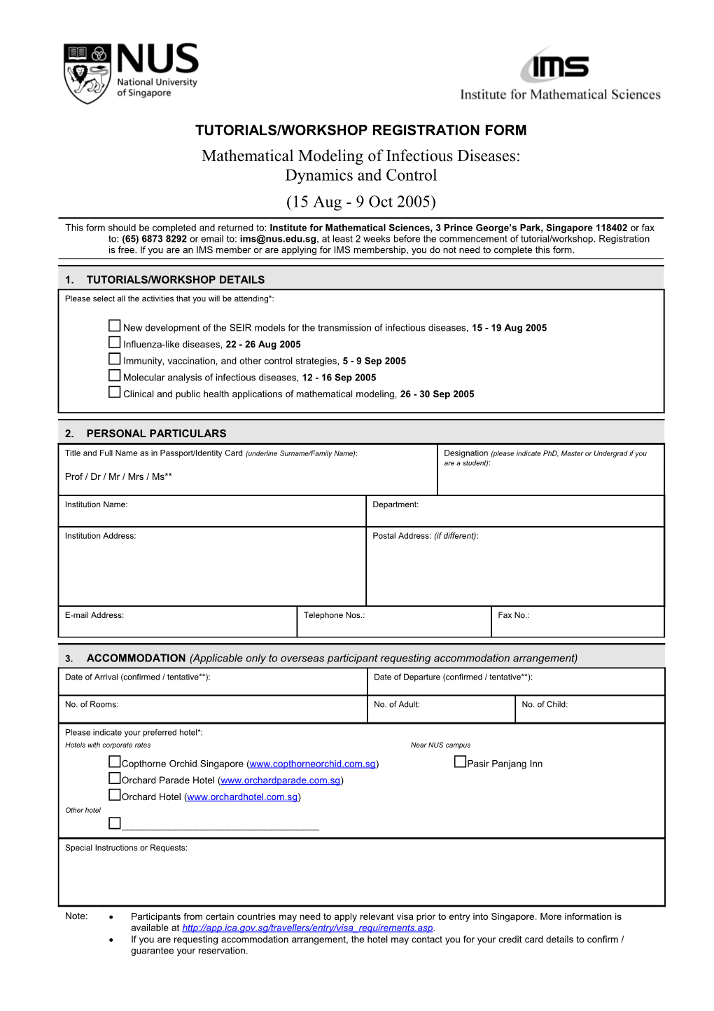 Tutorials/Workshop Registration Form