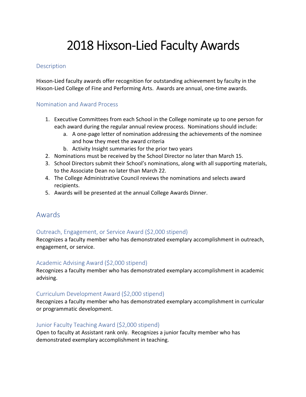 2018 Hixson-Lied Faculty Awards