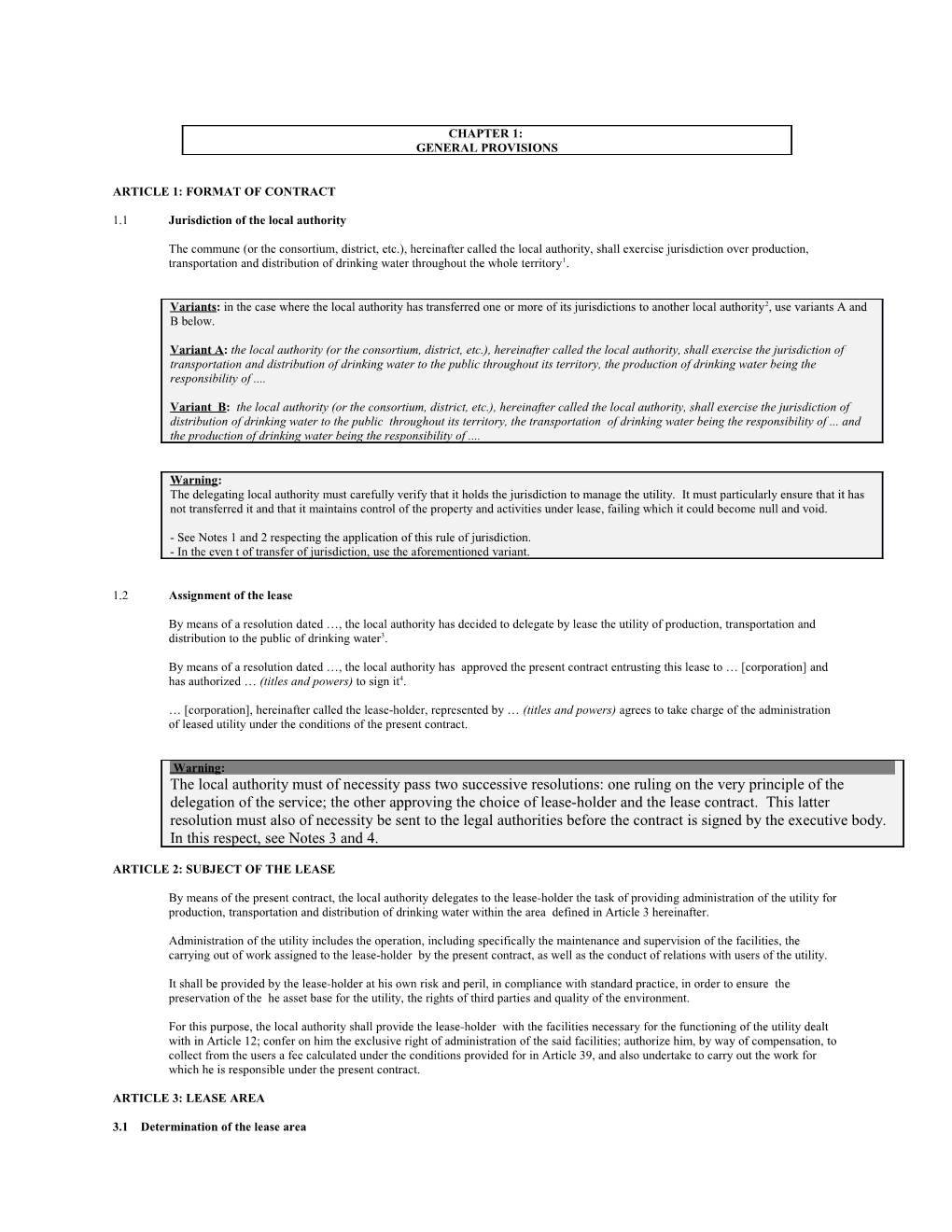 Article 1: Format of Contract