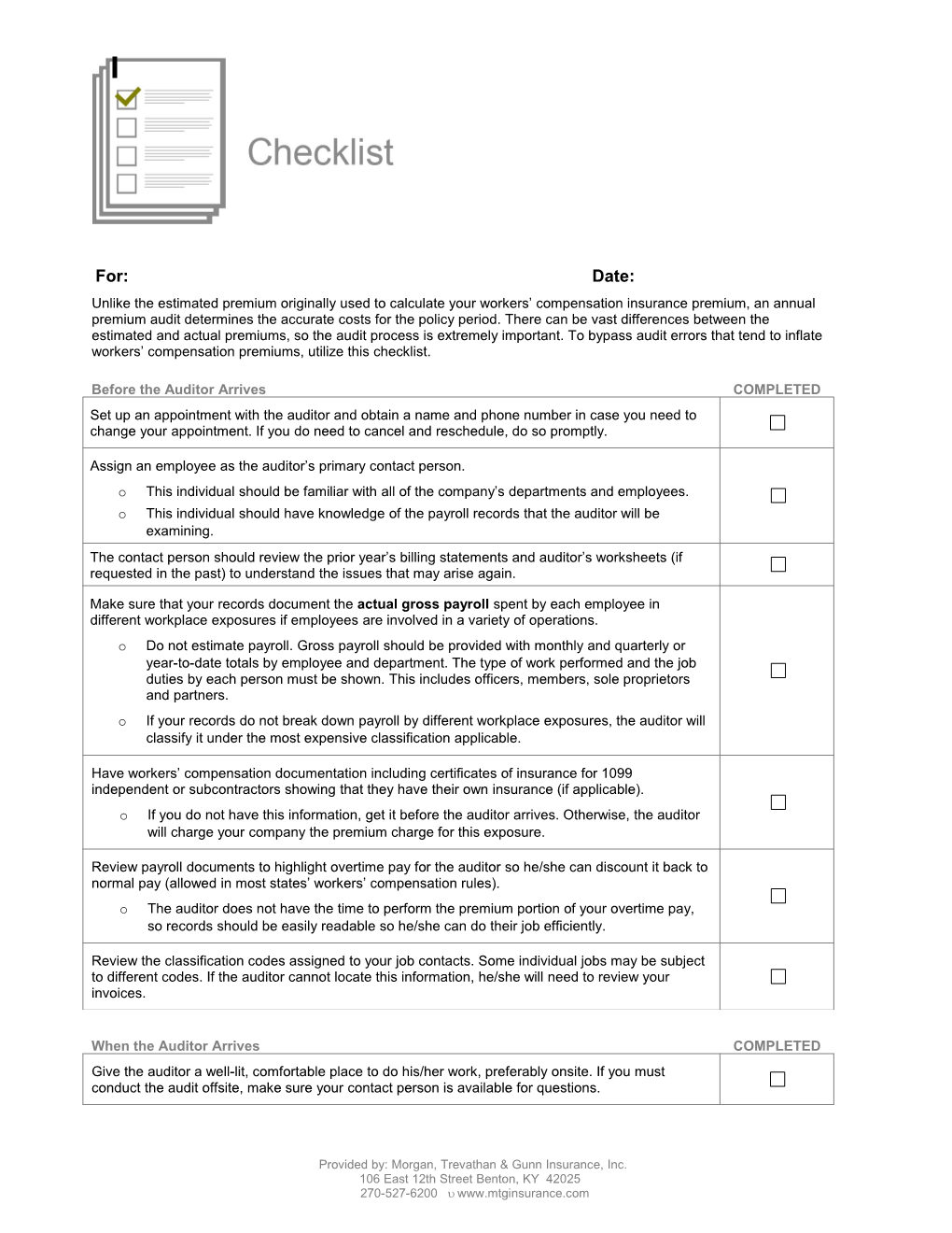 Plant Inspection Checklist