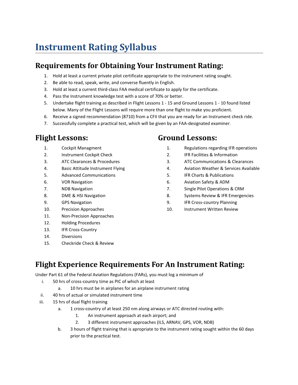 Requirements for Obtaining Your Instrument Rating