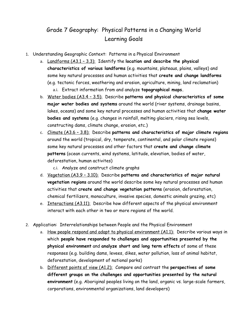 Grade 7 Geography: Physical Patterns in a Changing World