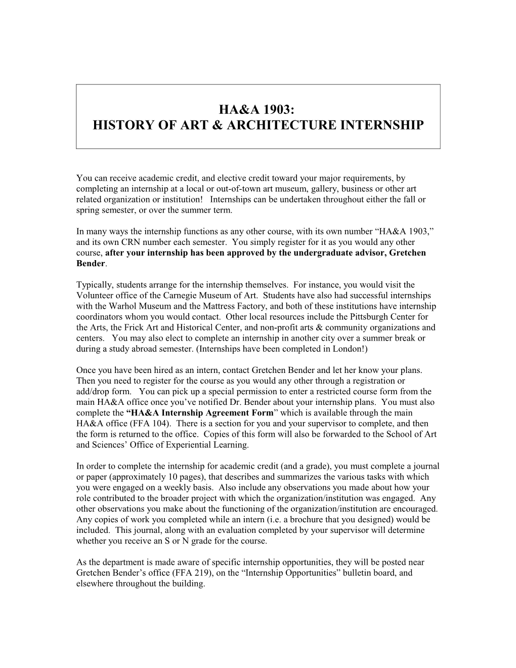 History of Art & Architecture Internship