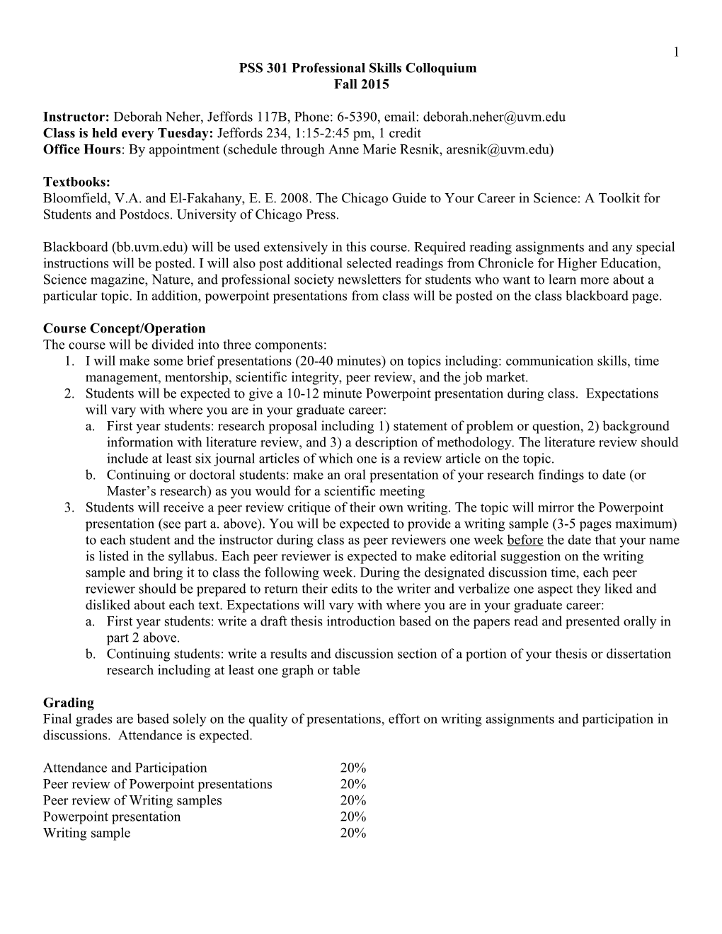 PSS 301 Plant Science Colloquium - Syllabus