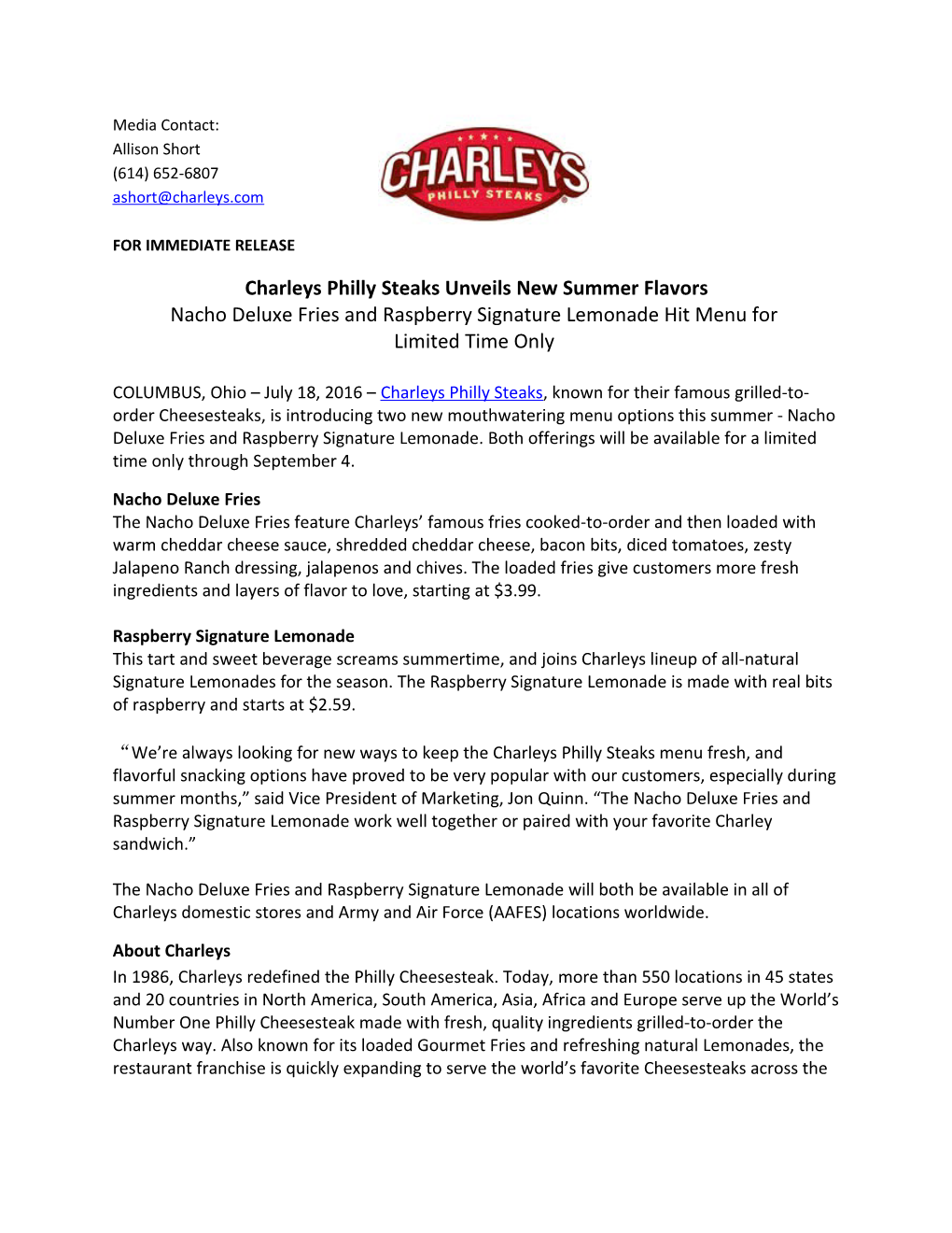 Charleys Philly Steaks Unveils New Summer Flavors