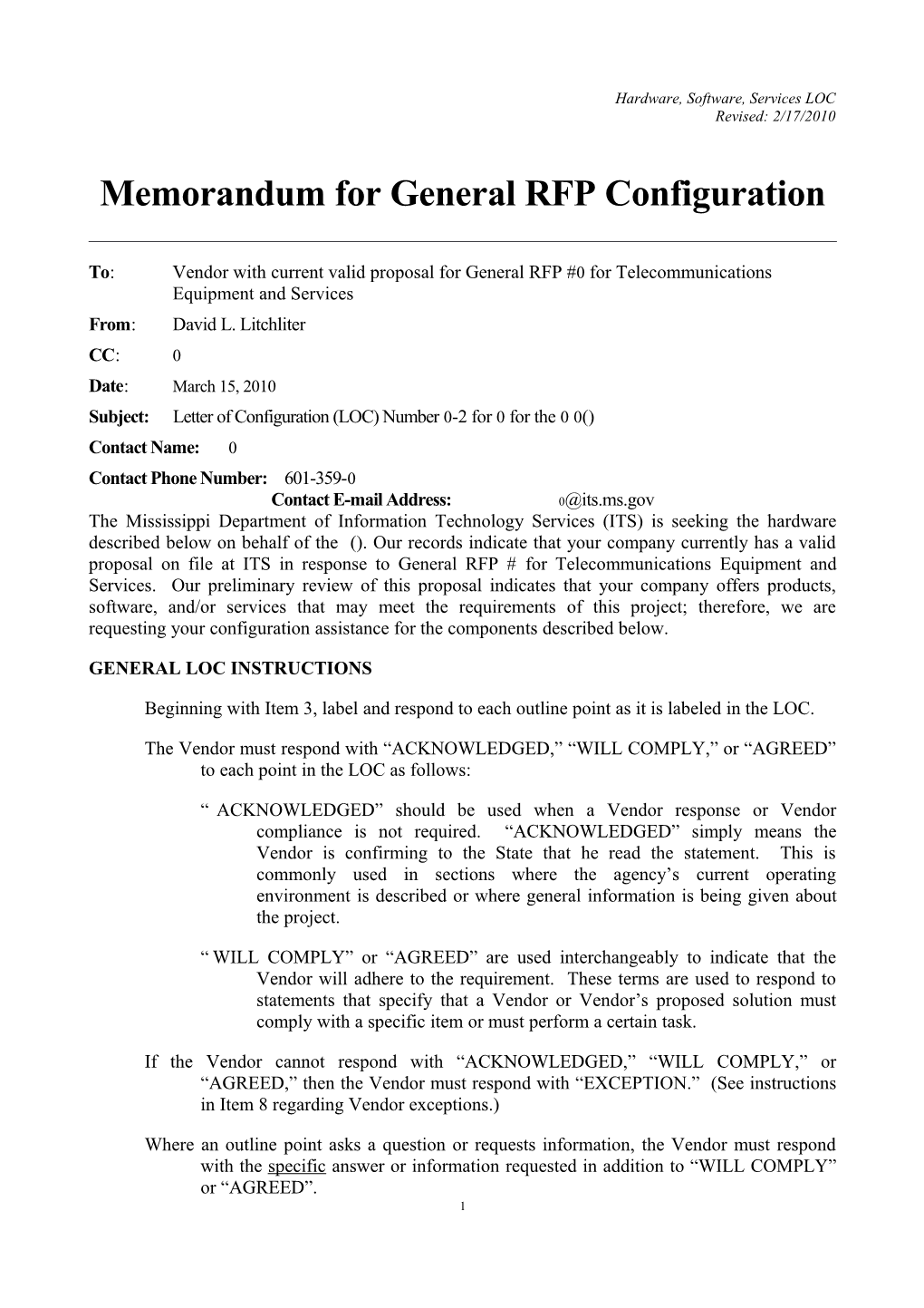 Memorandum for General RFP Configuration s4