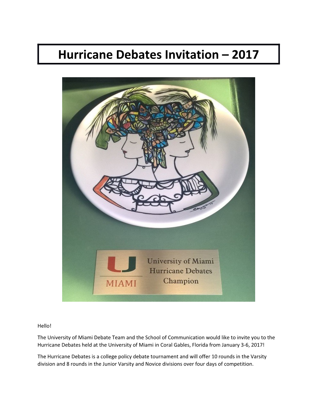 Hurricane Debates Invitation 2017