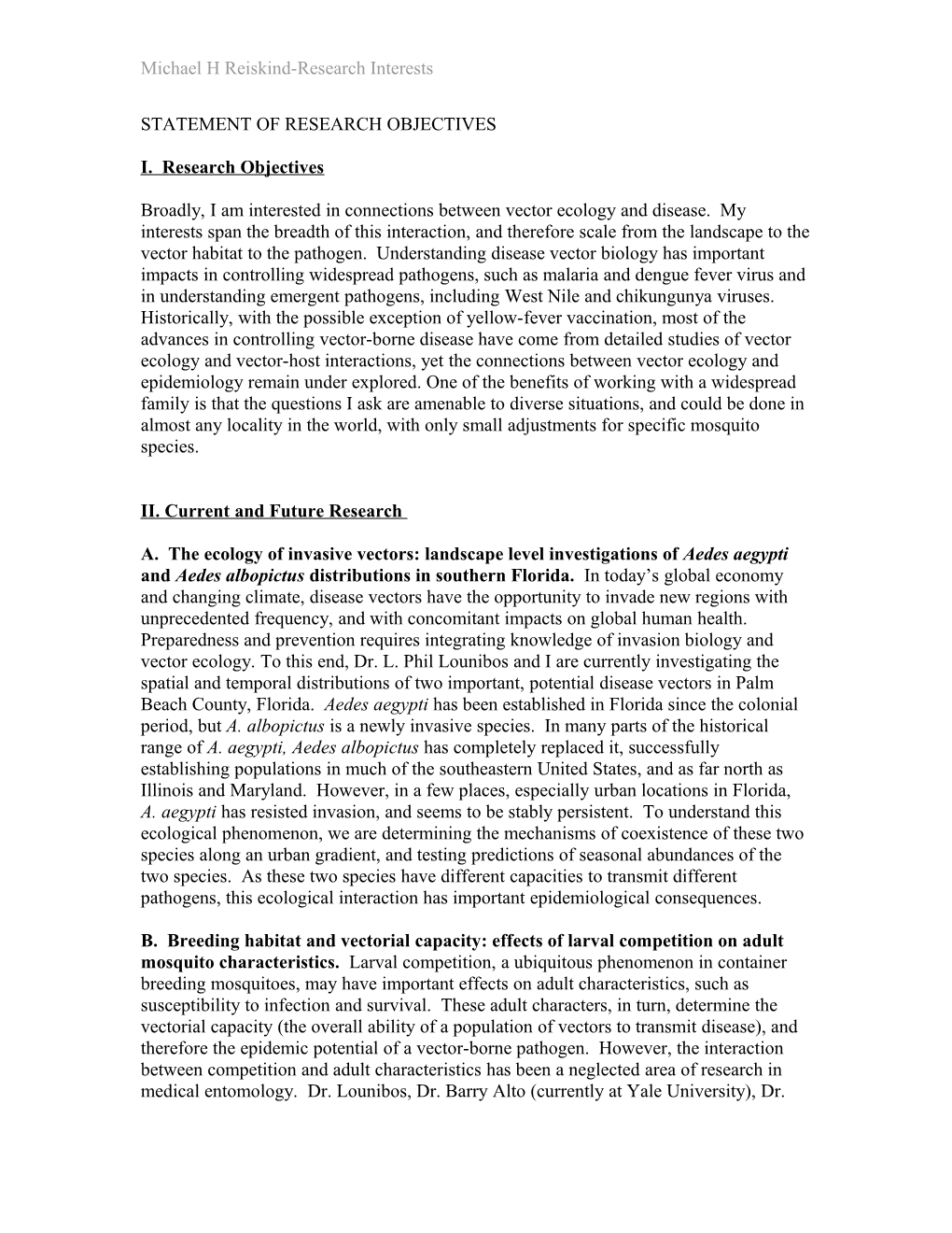 Statement of Research Objectives