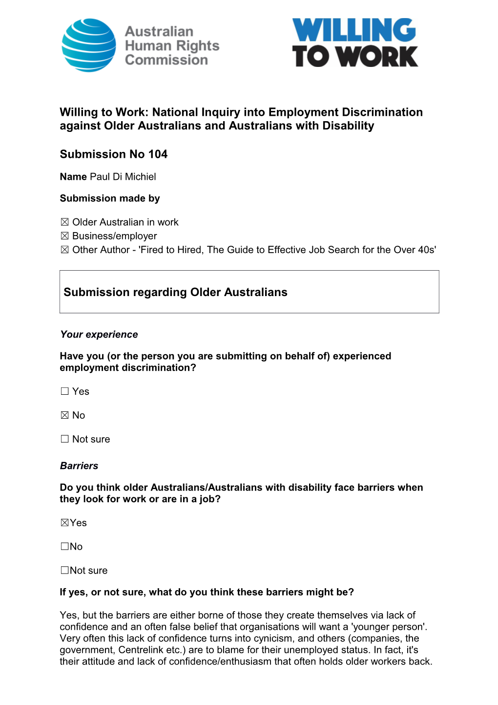 Willing to Work: National Inquiry Into Employment Discrimination Against Older Australians s2