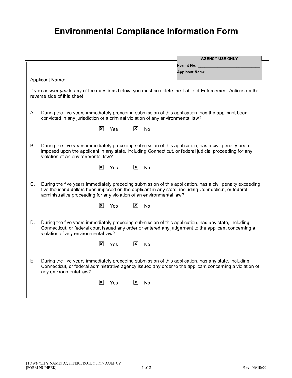 Model Environmental Compliance Information Form