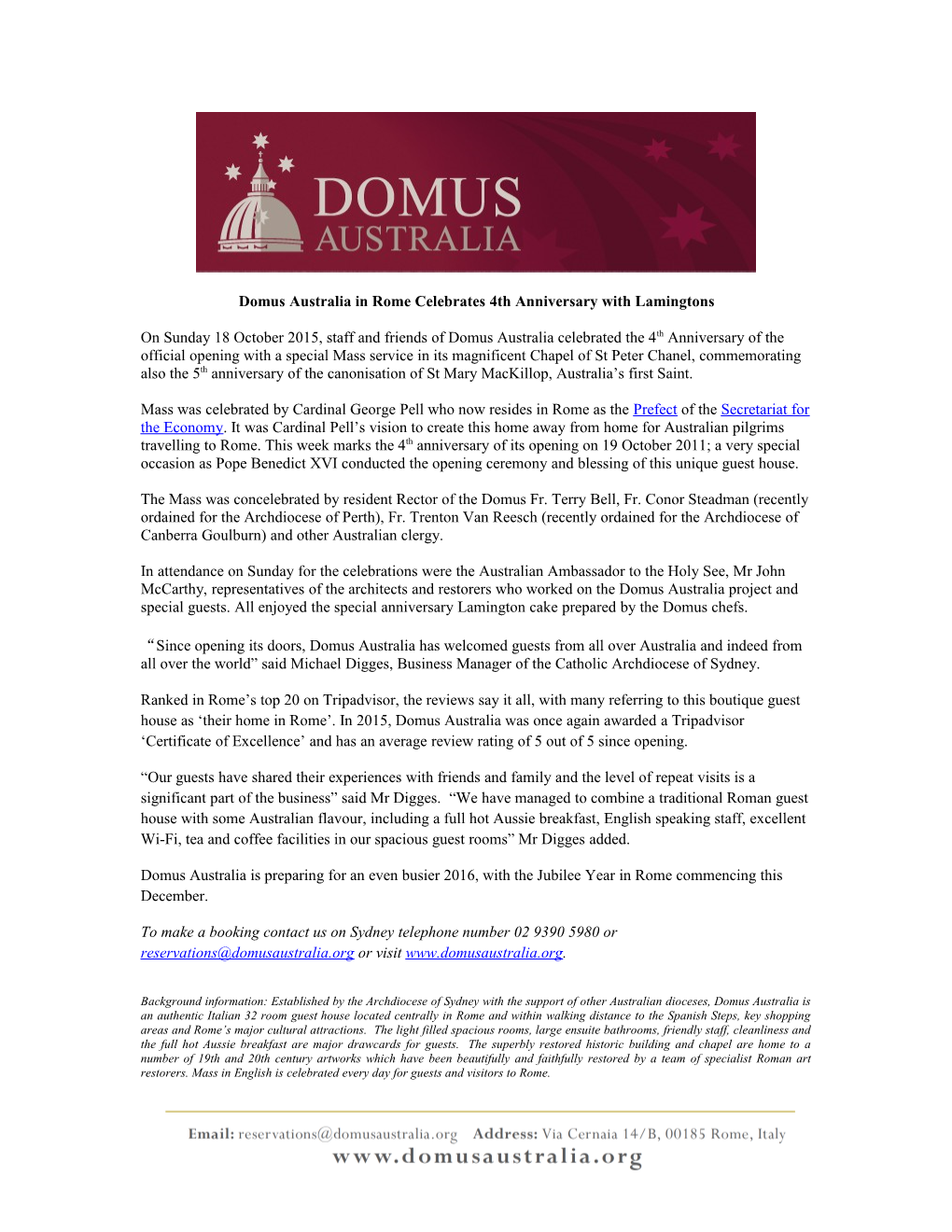 Domus Australia in Rome Celebrates 4Th Anniversary with Lamingtons