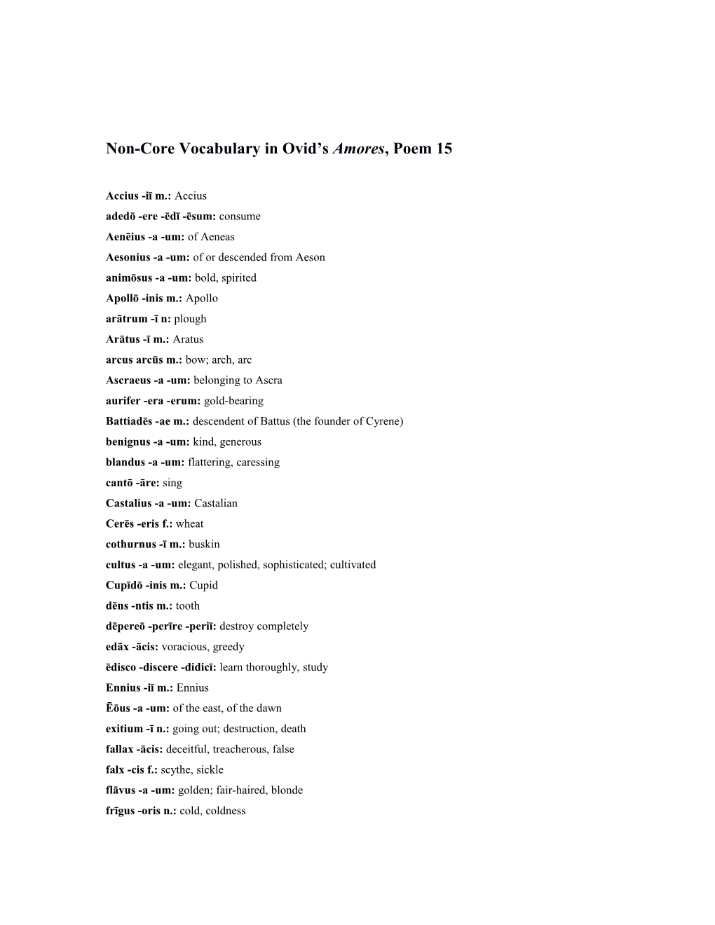 Non-Core Vocabulary in Ovid S Amores, Poem 15