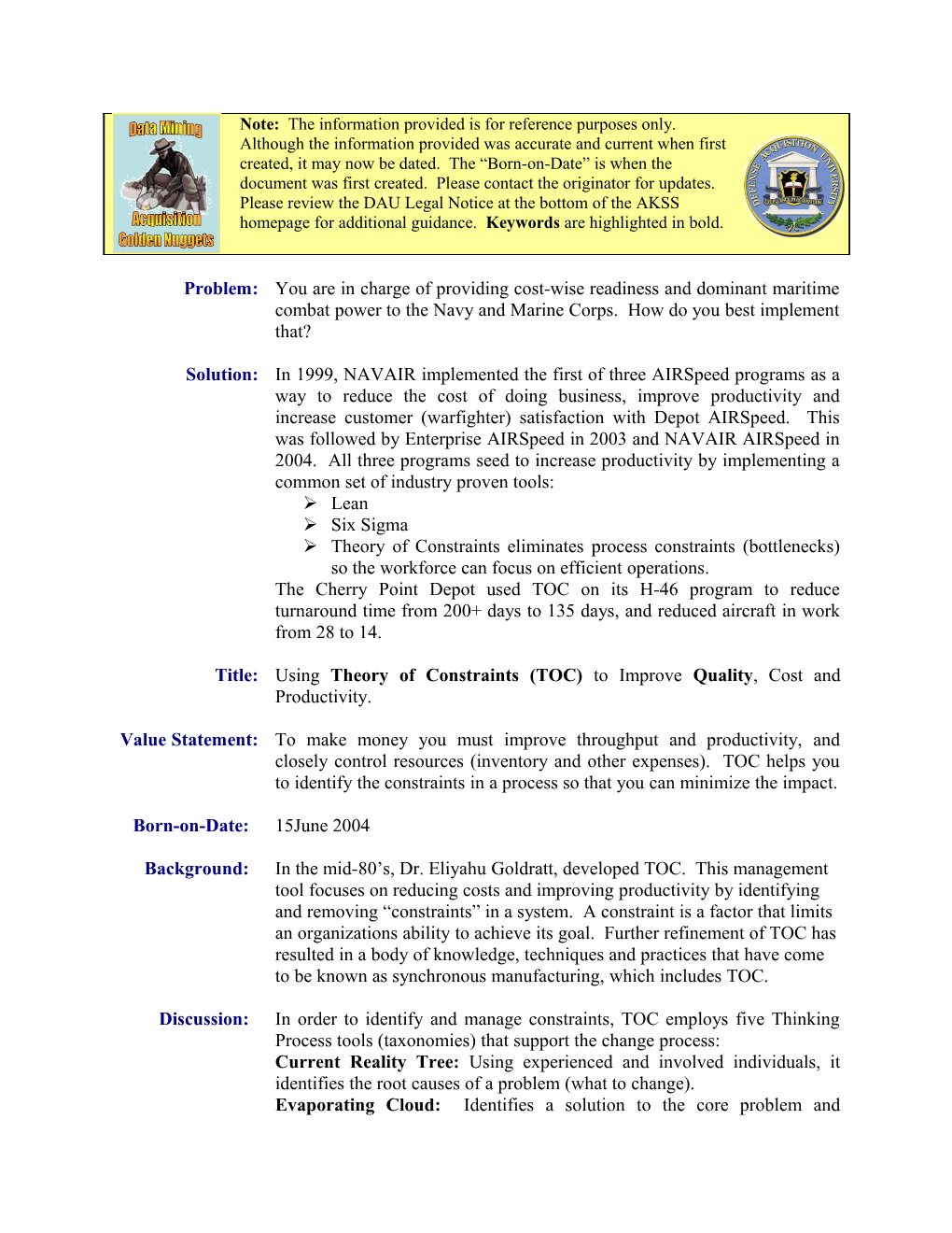 Theory of Constraints TOC