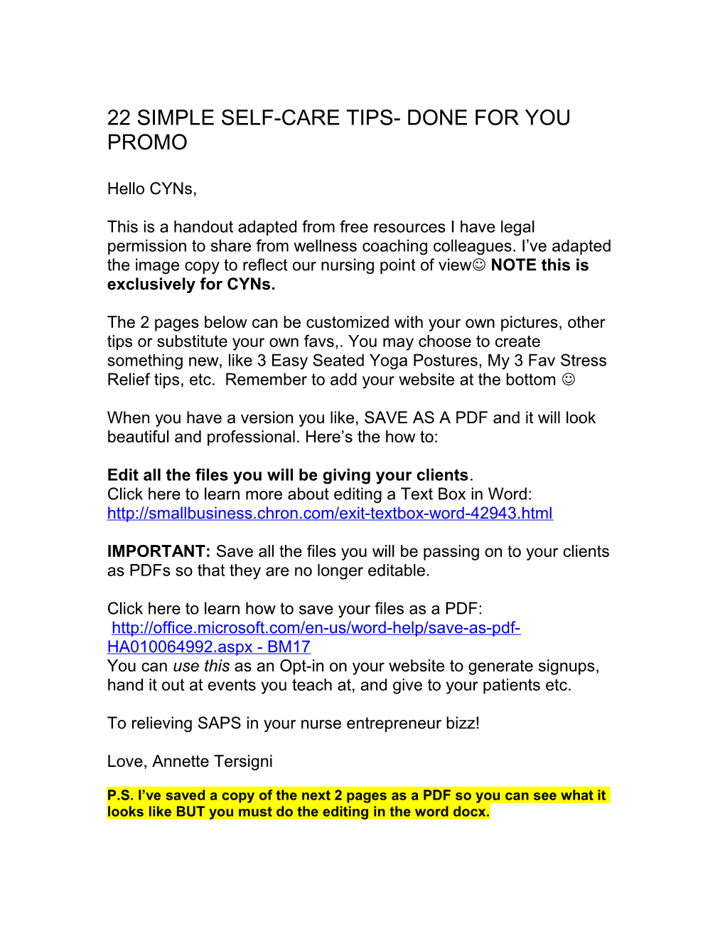 22 Simple Self-Care Tips- Done for You Promo