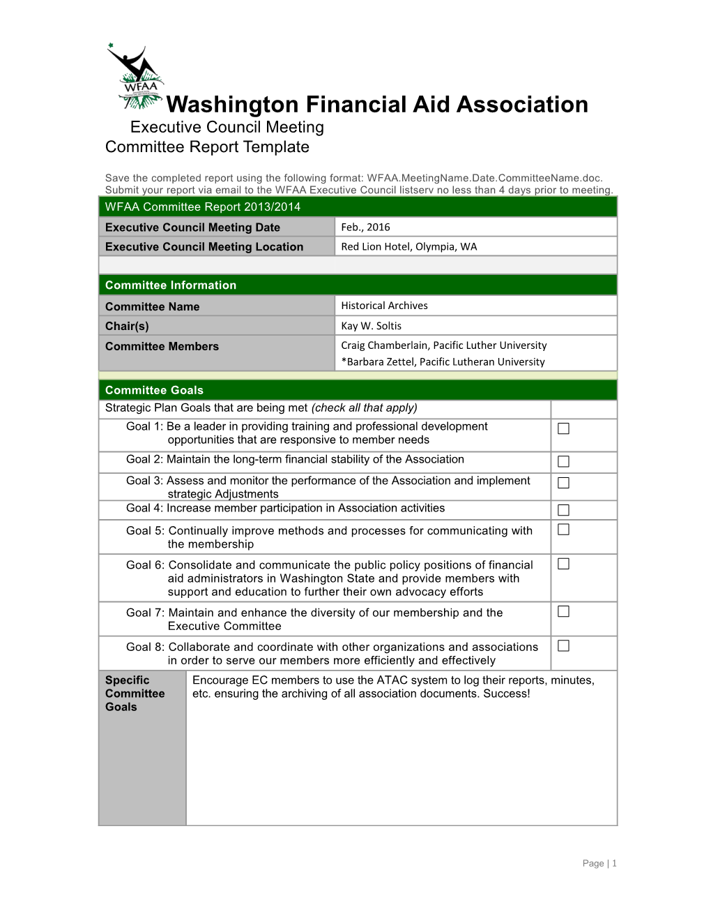 Save the Completed Report Using Committee Title and Date (Example: WASFAA JRSMLI Feb 10 s1