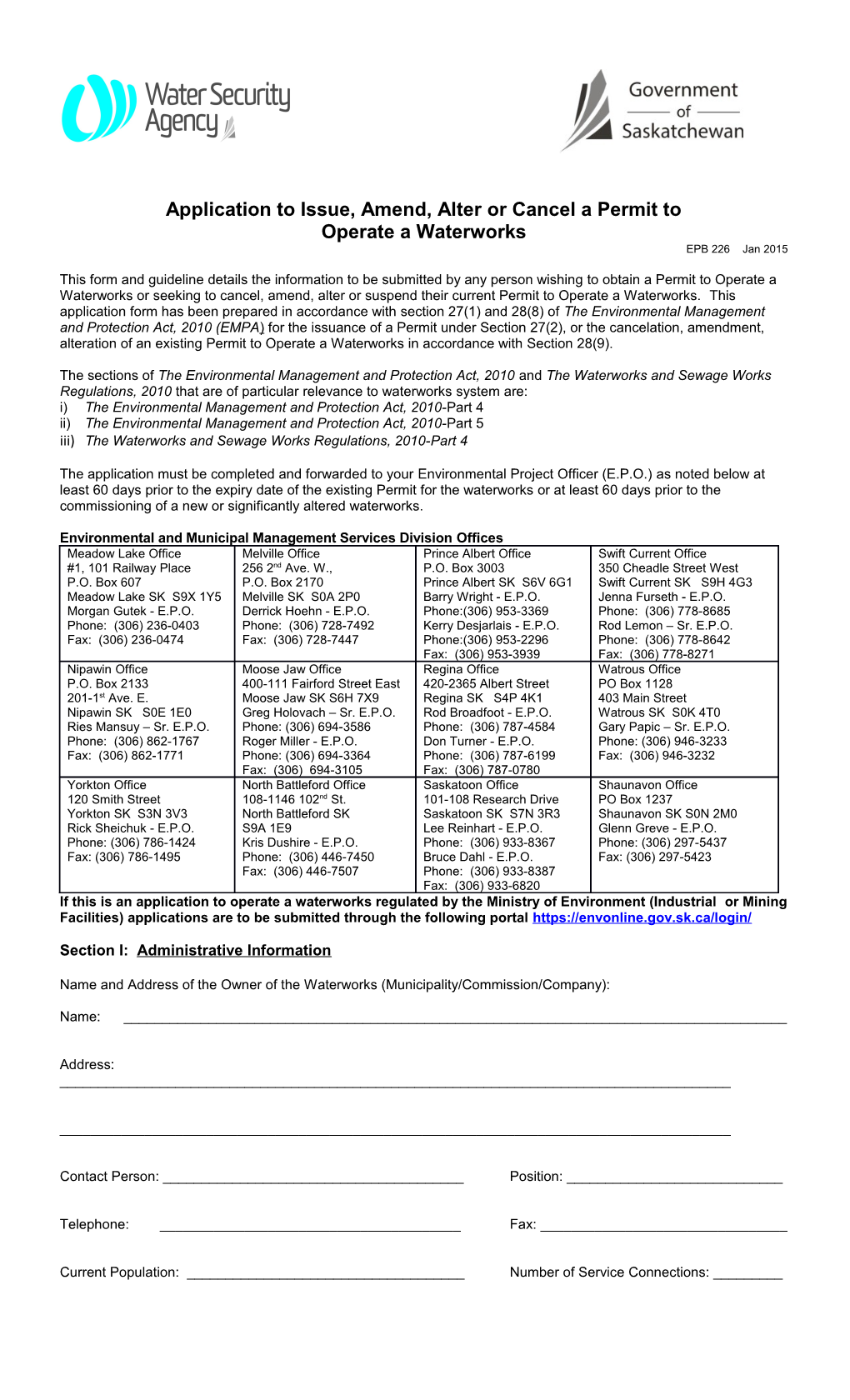 Application to Issue, Amend, Alter Or Cancel a Permit To