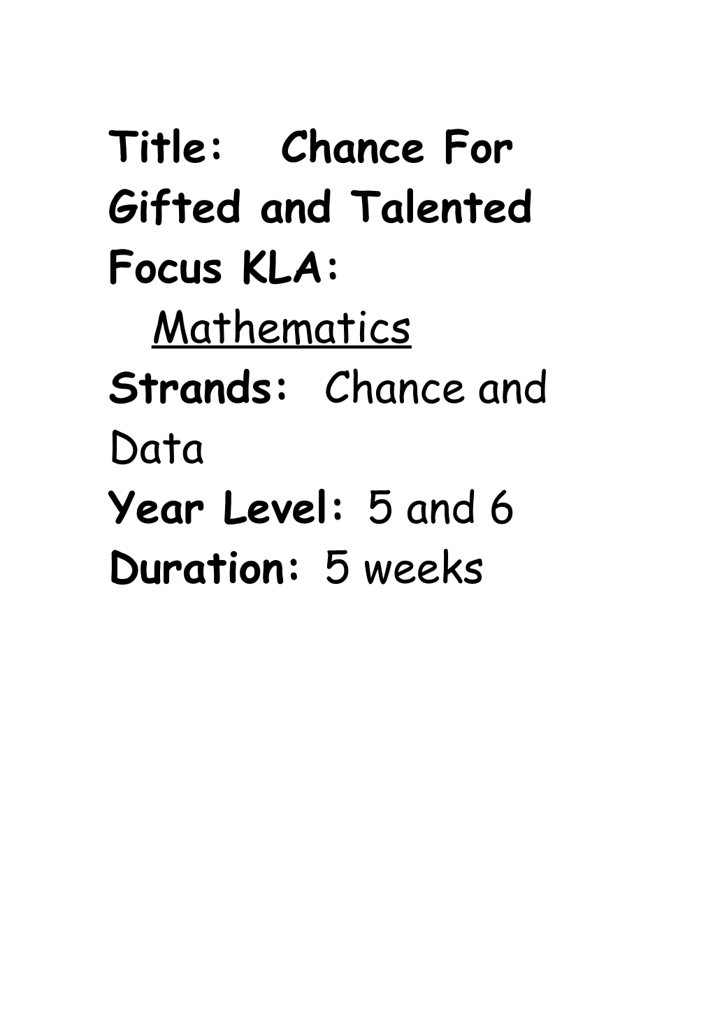 Title: Chance for Gifted and Talented