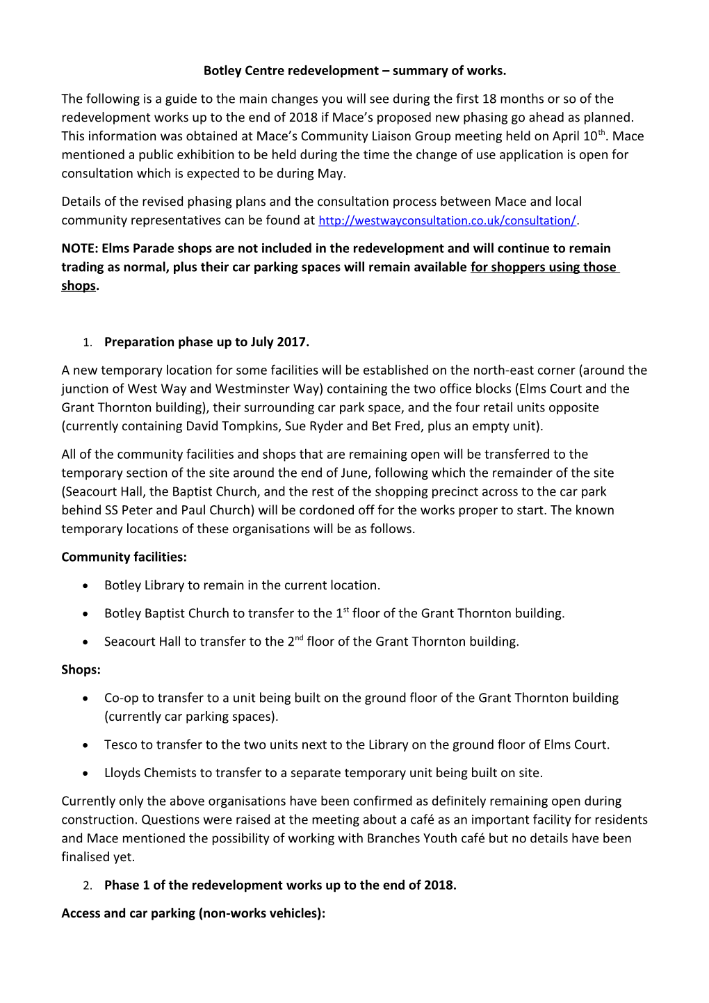 Botley Centre Redevelopment Summary of Works