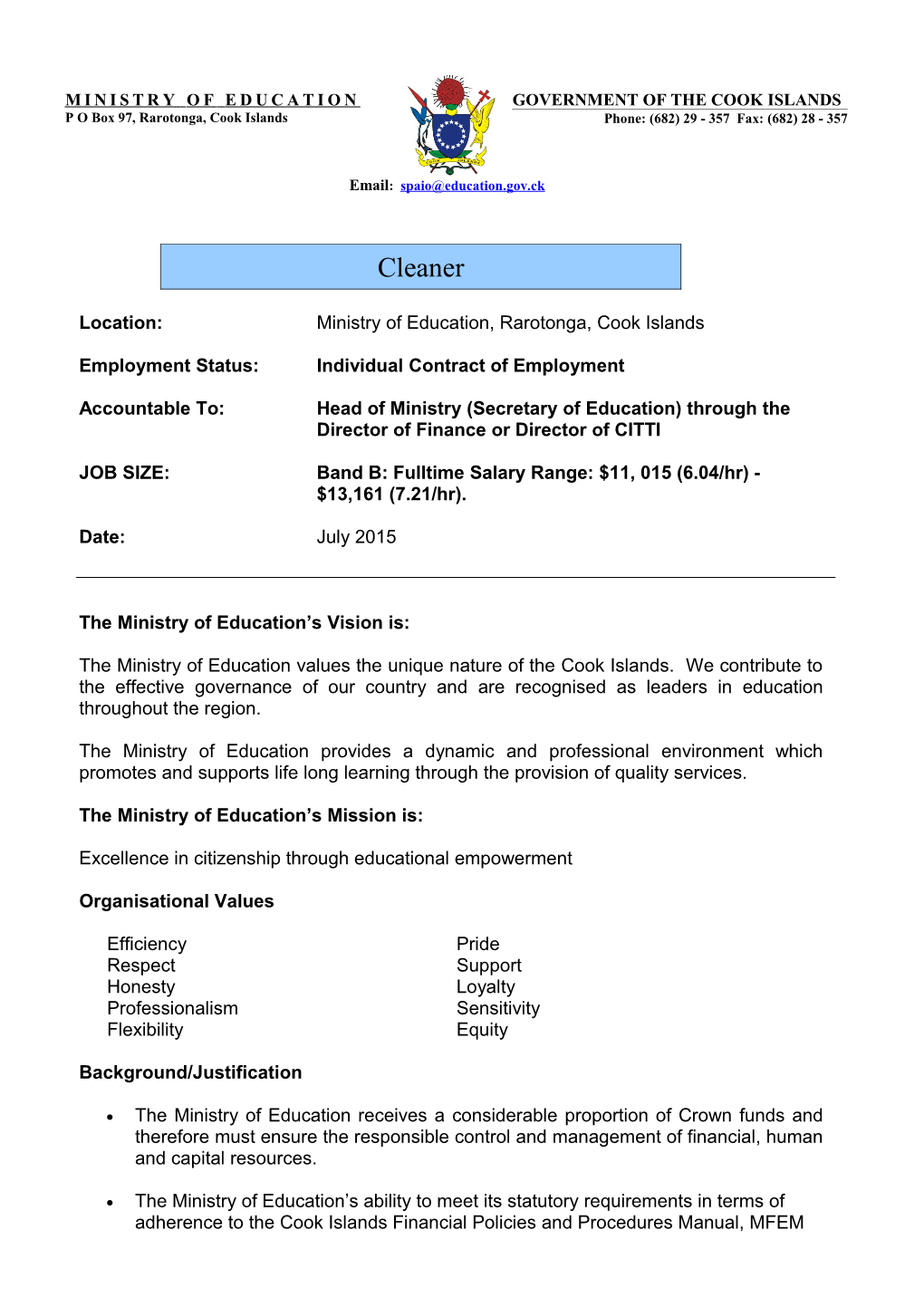 Employment Status:Individual Contract of Employment