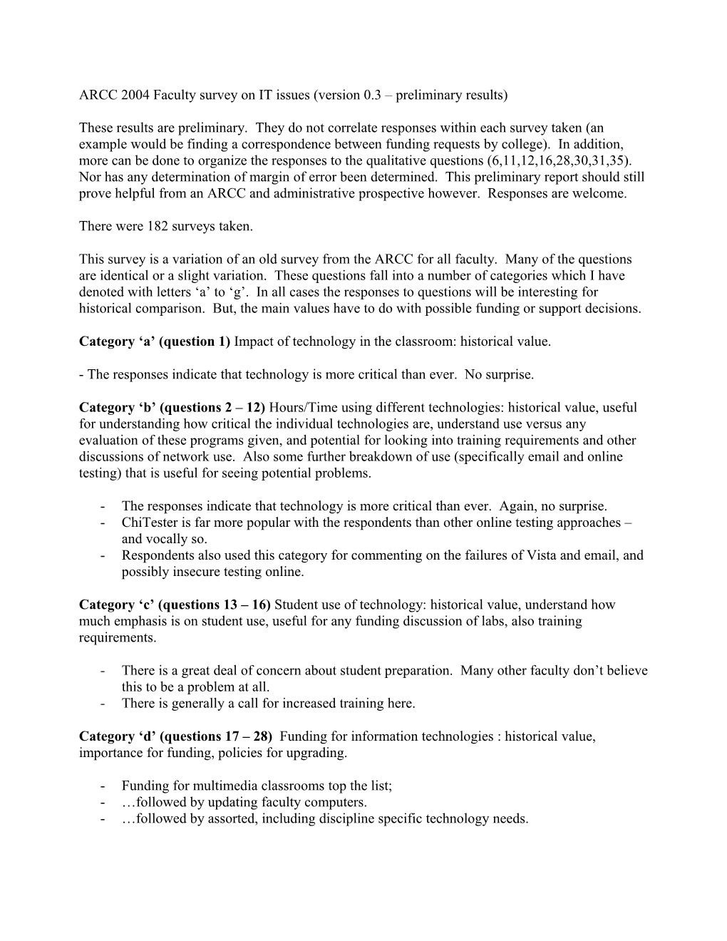 ARCC 2004 Faculty Survey on IT Issues (Version 0.3 Preliminary Results)