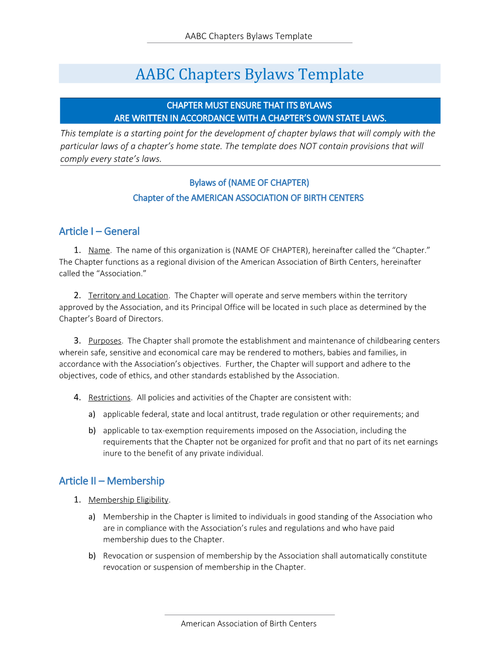 AABC Chapters Bylaws Template