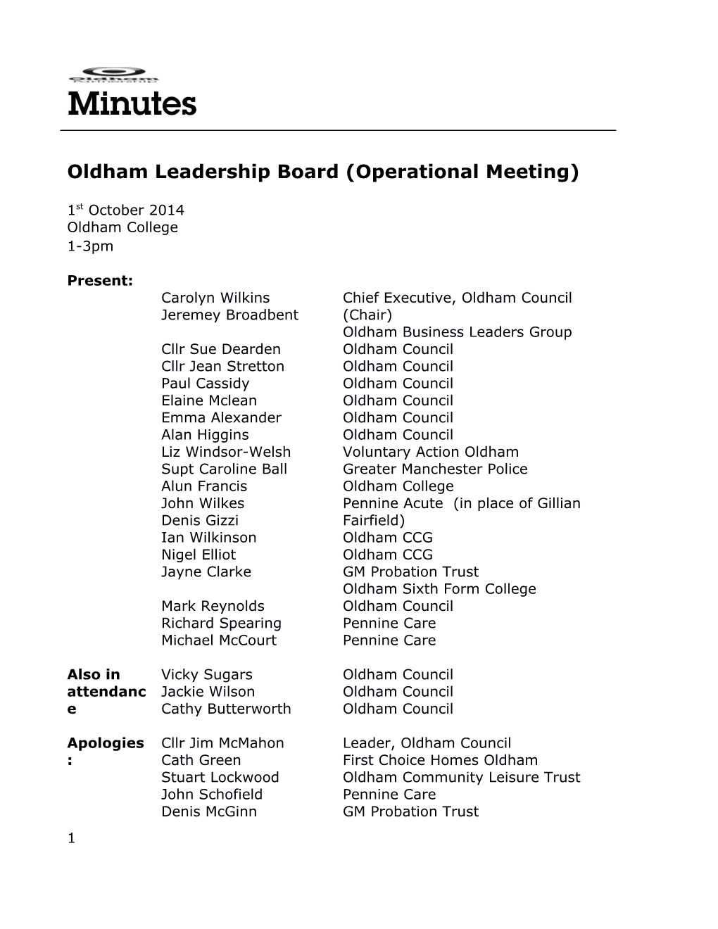 Oldham Leadership Board (Operational Meeting)