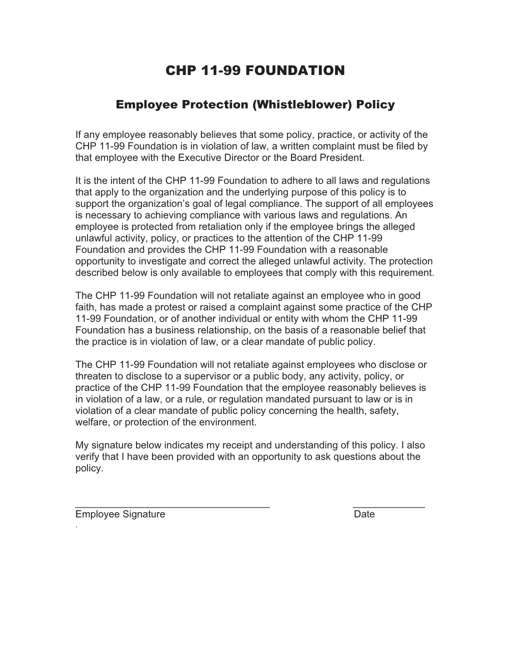 Employee Protection (Whistleblower) Policy