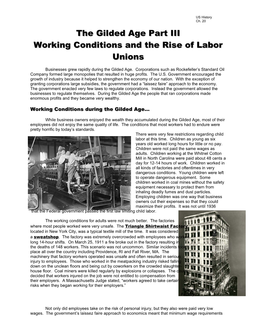 Working Conditions and the Rise of Labor Unions