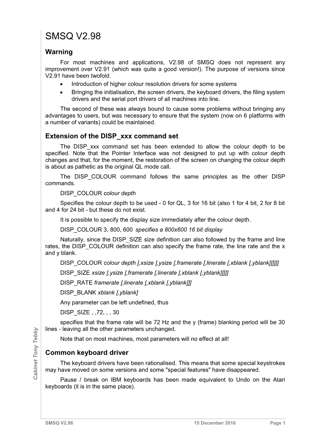 Extension of the DISP Xxx Command Set