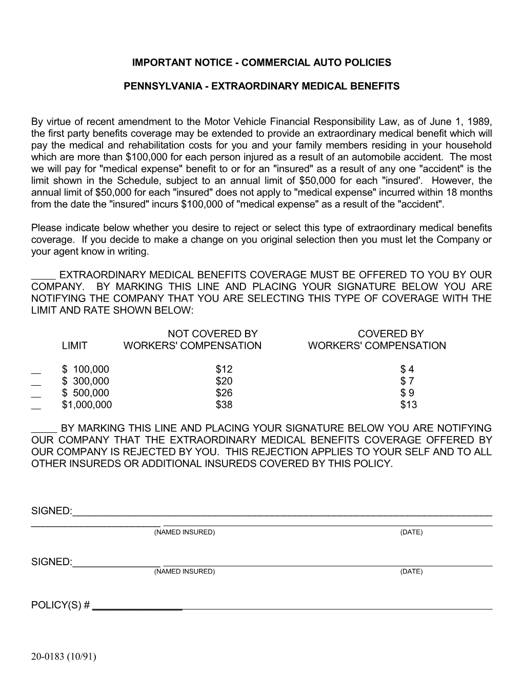 Important Notice - Commercial Auto Policies