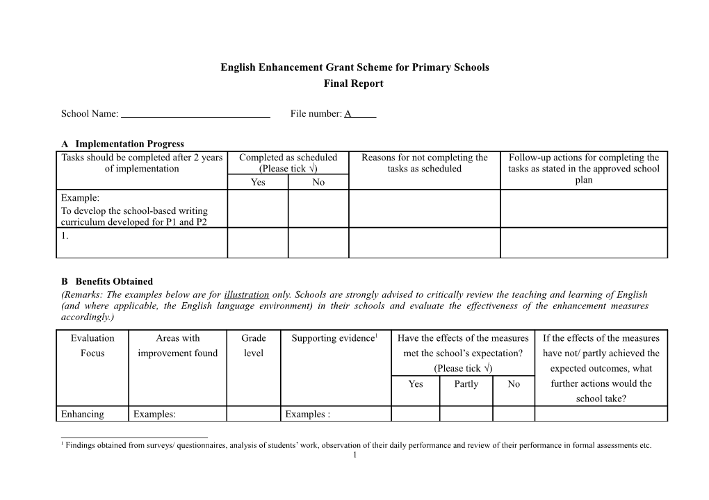 English Enhancement Grant Scheme for Primary Schools