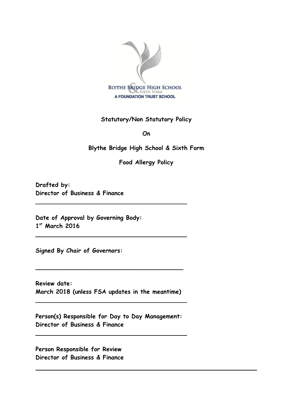 Statutory/Non Statutory Policy