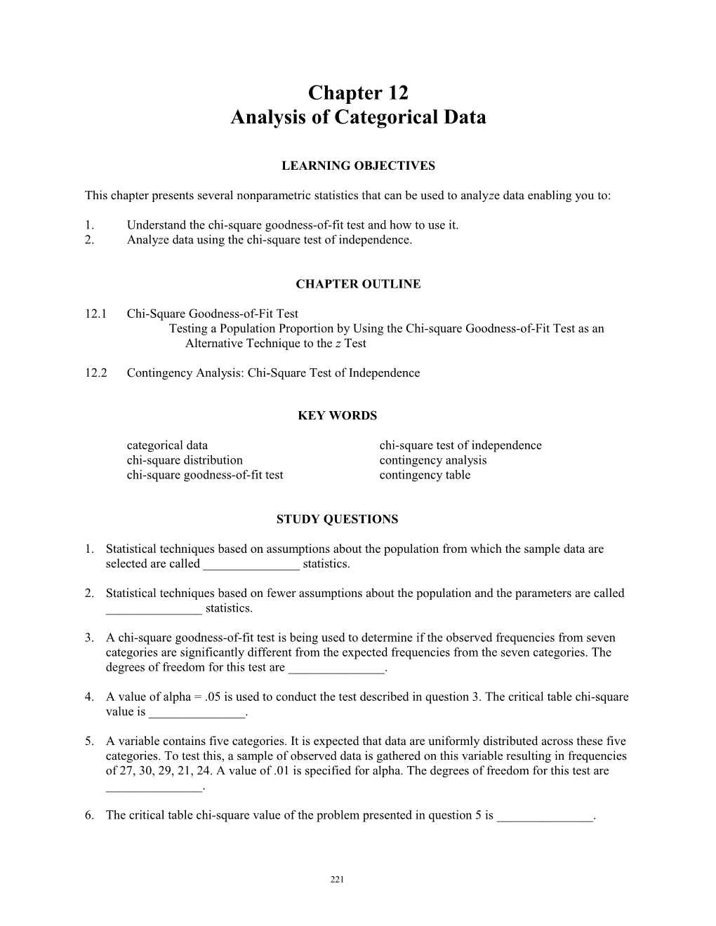 Chapter 12: Analysis of Categorical Data 239