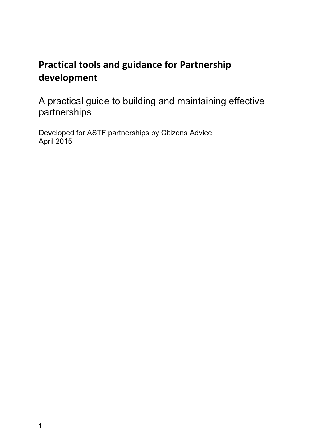 Practical Tools and Guidance for Partnership Development