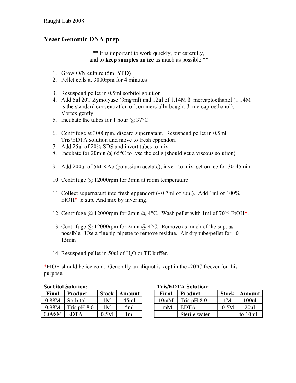 Yeast Genomic DNA Prep