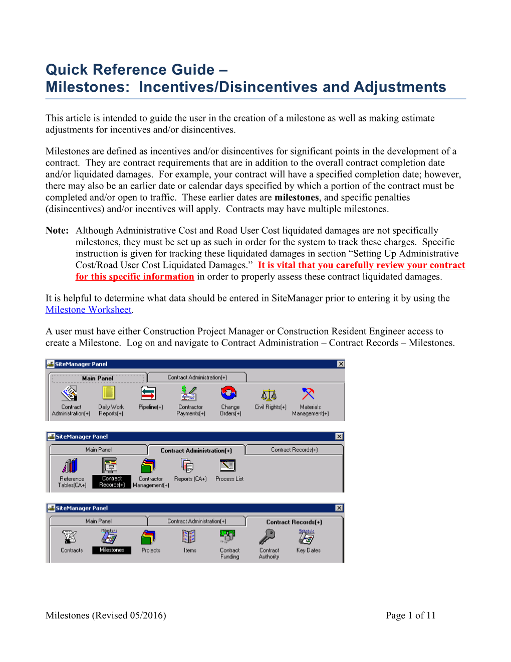 Quick Reference Guide Milestones: Incentives/Disincentives and Adjustments
