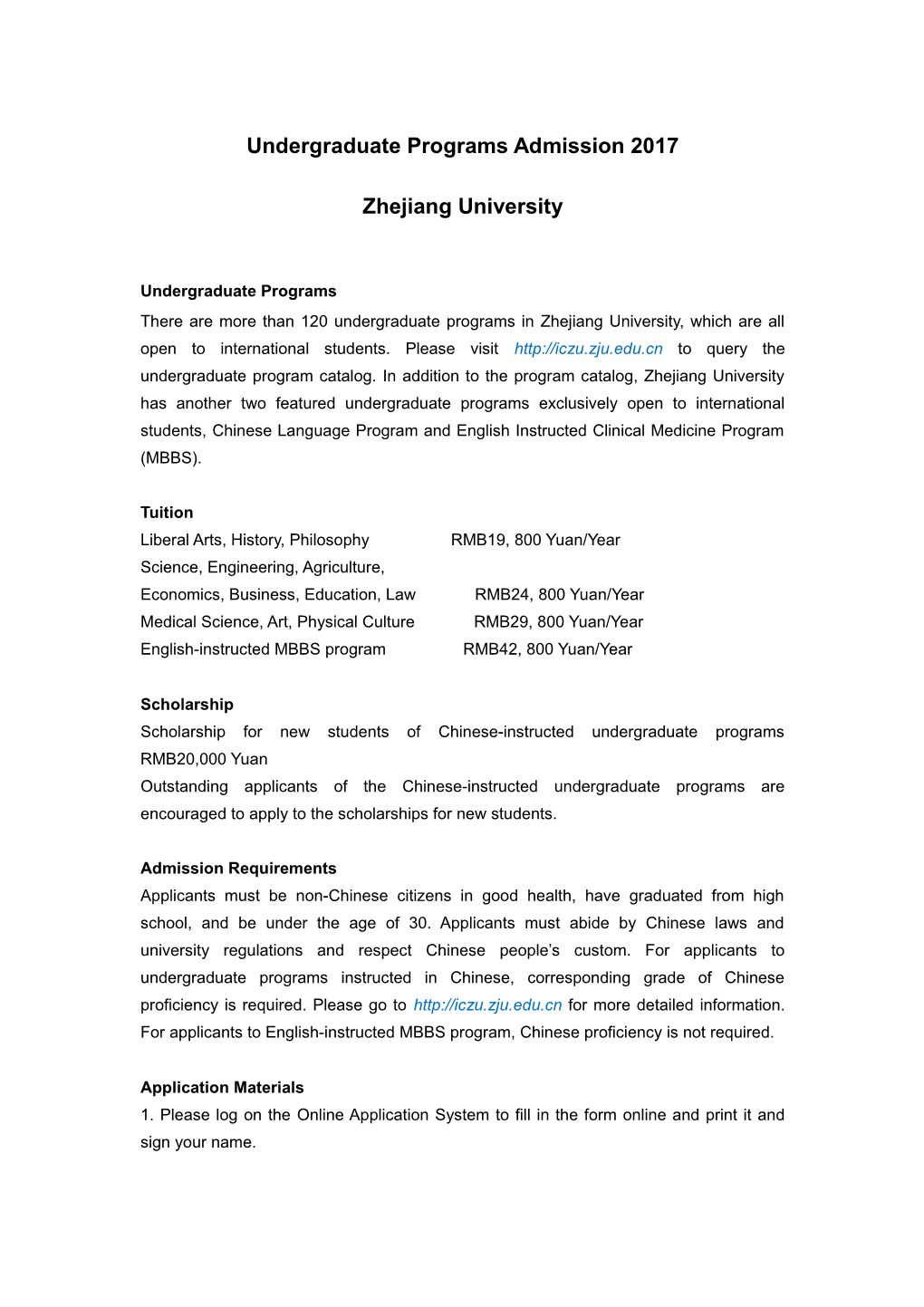 Undergraduate Programs Admission 2017