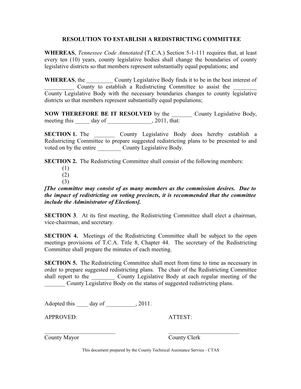 Resolution to Establish a Redistricting Committee