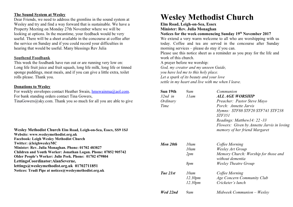 WESLEY Methodlst CHURCH, ELM ROAD, LEIGH-ON-SEA, ESSEX